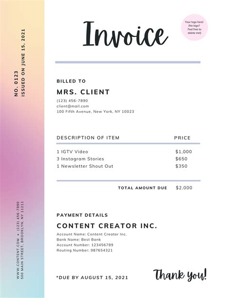 Influencer Invoice Template