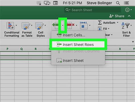 Insert a Row Steps in Excel