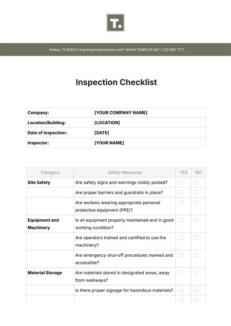 Inspection Checklist Template
