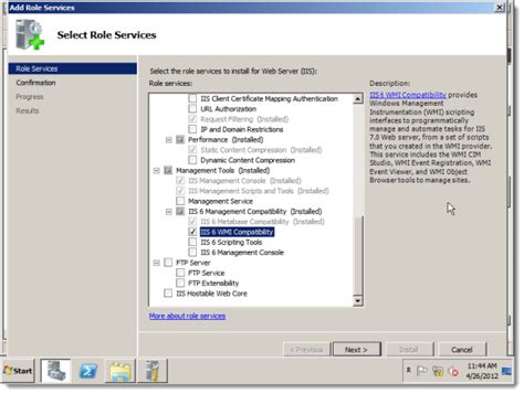 Install IIS 6 WMI Compatibility Server Role