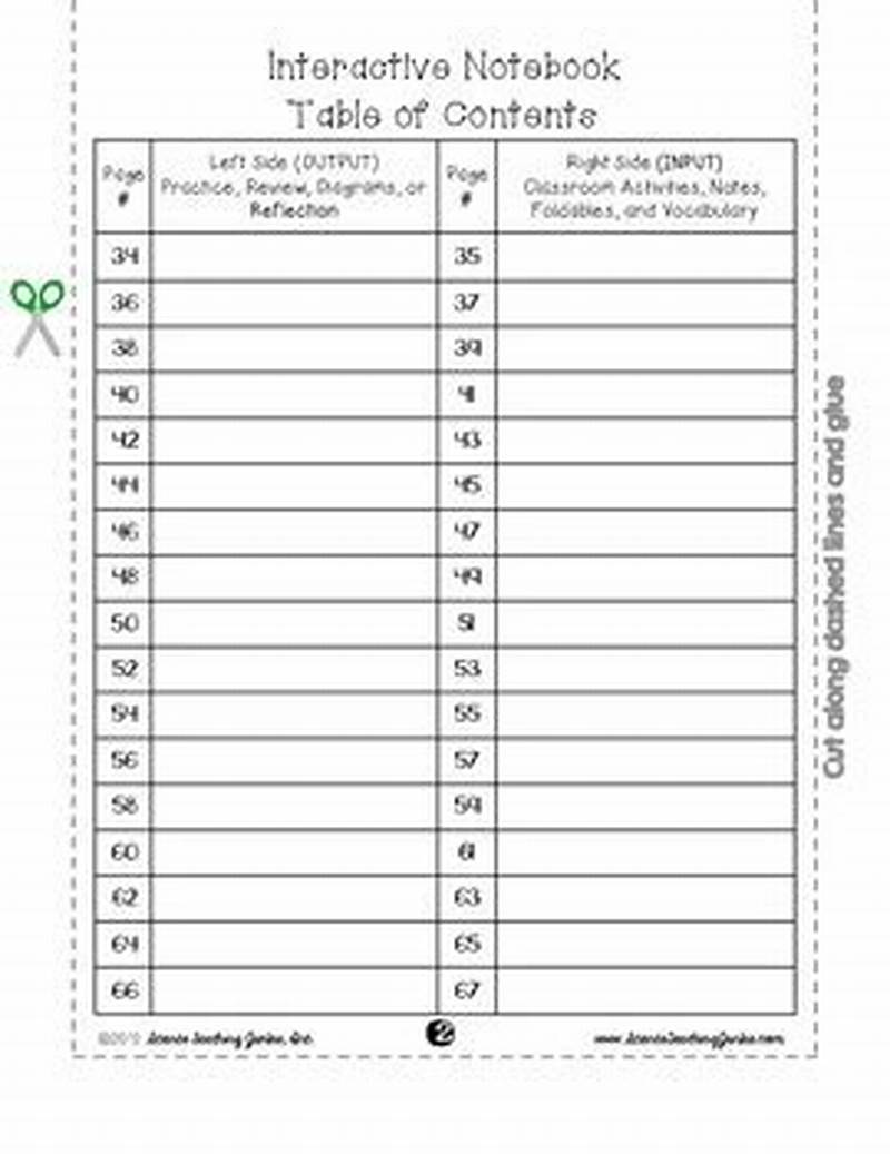 Interactive Notebook Table Of Contents Printable