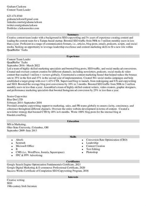 Internal Job Resume Template