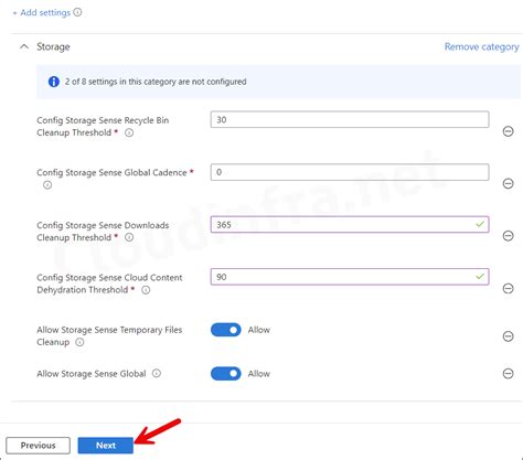 Cloud and Storage settings