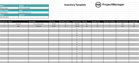 Inventory Google Sheet Template
