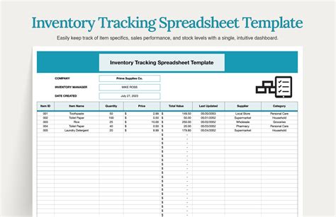 Inventory Tracking Sheet Template