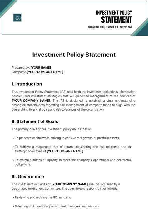 Investment Policy Statement Example Template