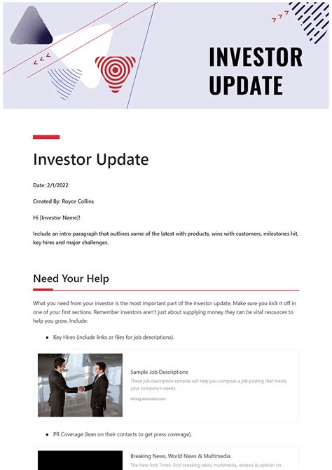 Investor Update Template