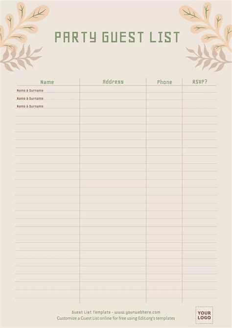 Invitation List Template