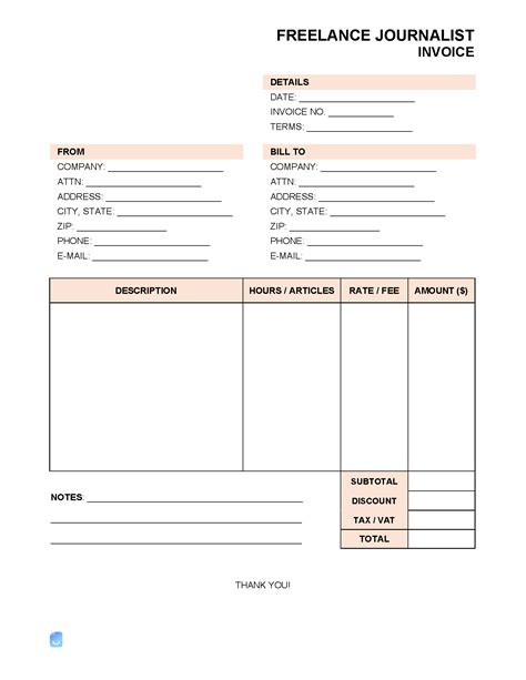 Invoice Template For Freelance Journalist