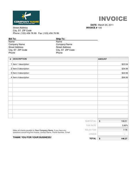 Invoice Templates In Excel Free Excel Download