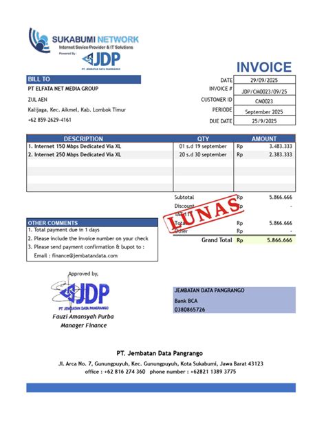 Invoice stempel lunas