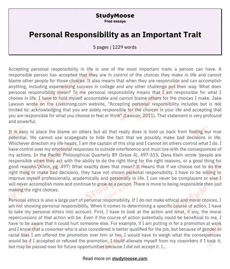 Is responsibility a personal trait