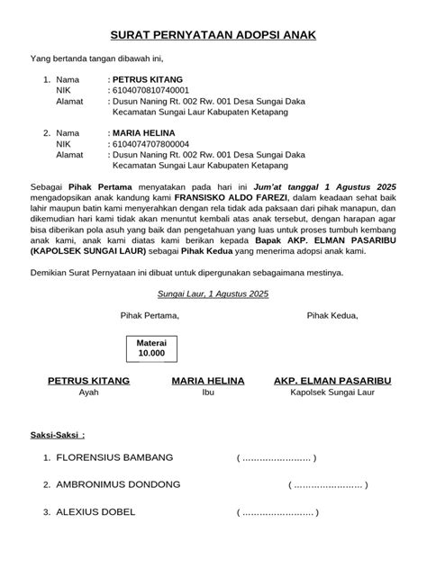 Isi Penting Surat Adopsi