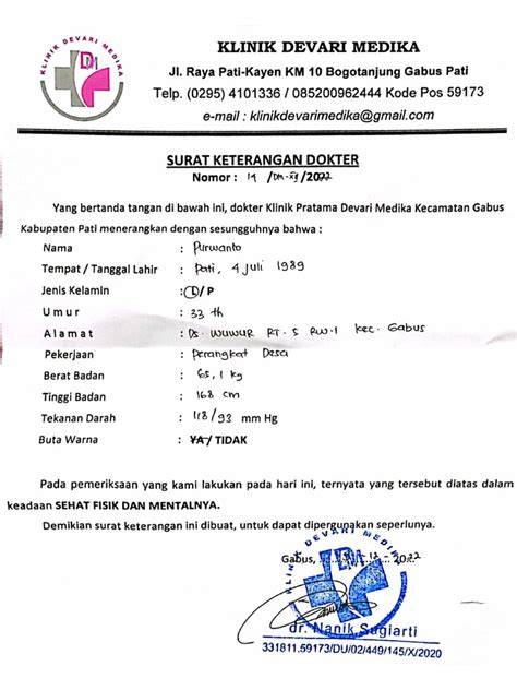 Isi Surat Dokter
