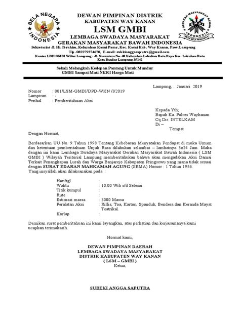 Isi Surat Izin Demo