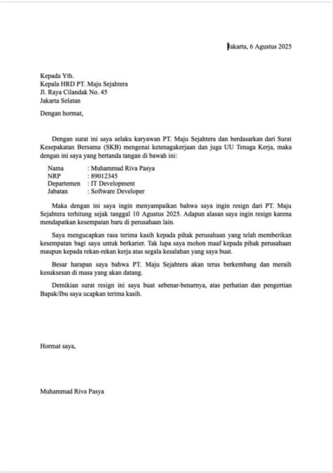Isi Surat Resign