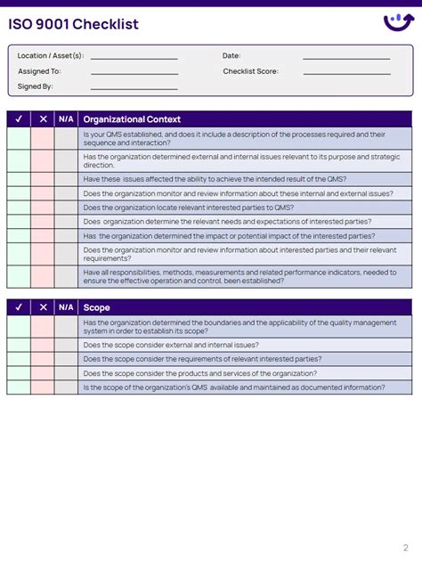 Iso 9001 Internal Audit Checklist Template Word