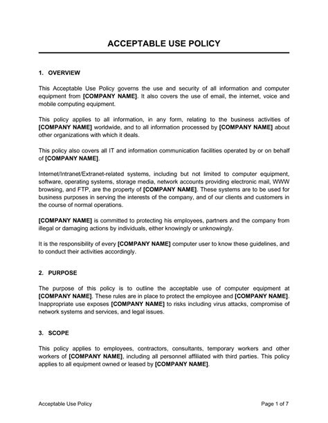 It Acceptable Use Policy Template