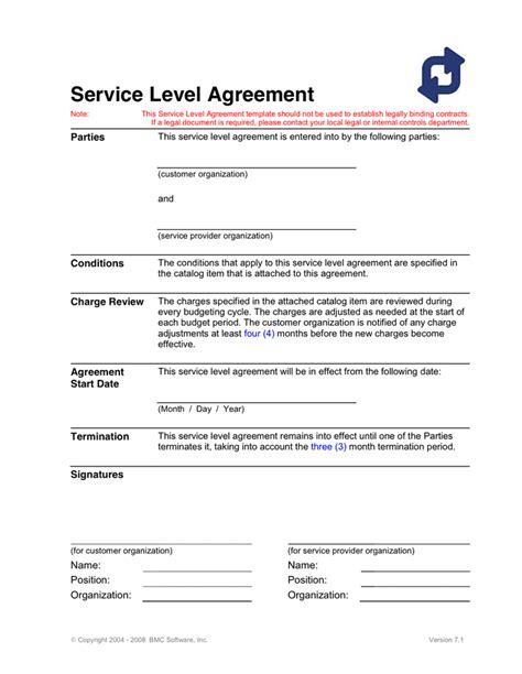 It Service Level Agreement Template
