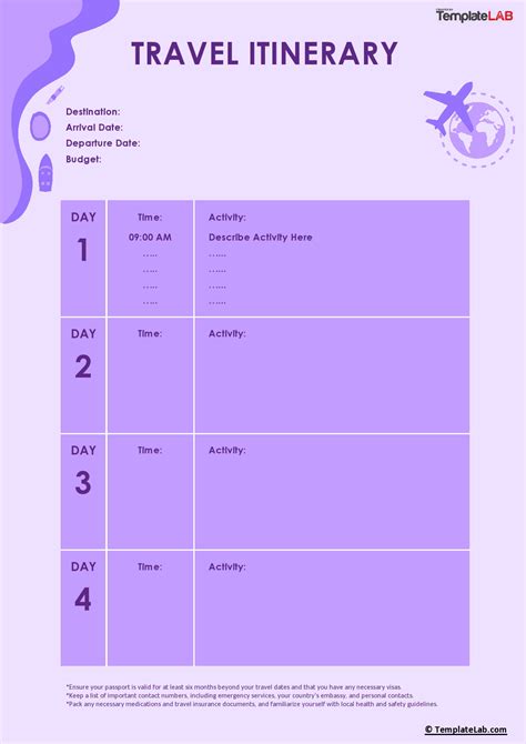 Itinerary Template Download
