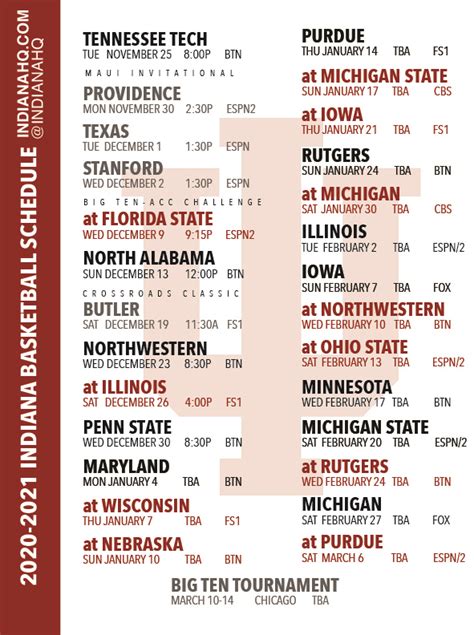 Iu Printable Basketball Schedule