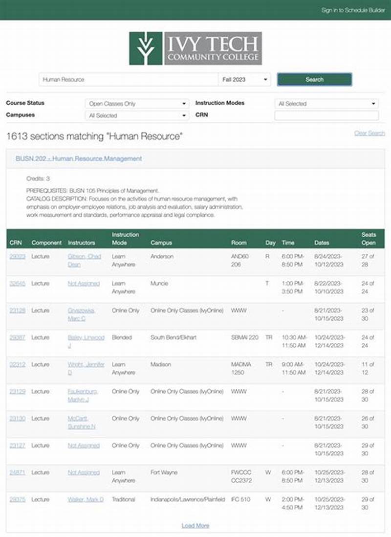 Ivy Tech Course Catalog Spring 2018