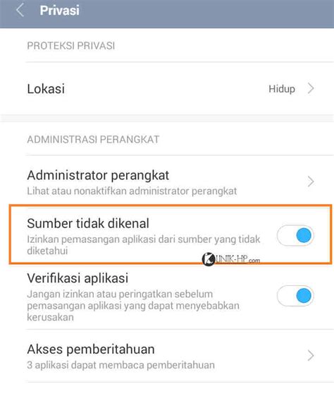 Izinkan Instalasi dari Sumber Tidak Dikenal