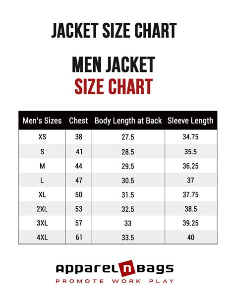 Jacket Size Chart Mens