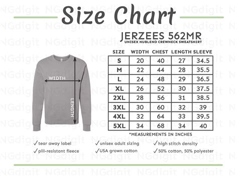 Jerzees Size Chart Sweatshirt