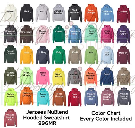 Jerzees Sweatshirt Color Chart