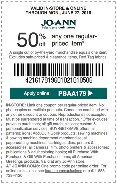Joann Fabrics Coupons 50 Off In Store Printable