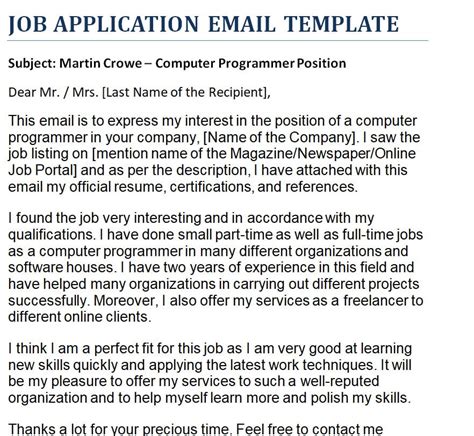 Job Application Email Template