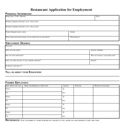 Job Application Template Restaurant