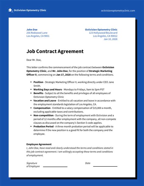Job Contract Agreement Template