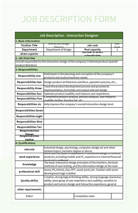 Job Description Template Free Download