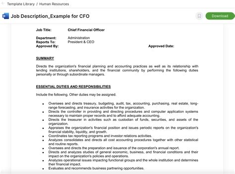 Job Description Template Word Doc