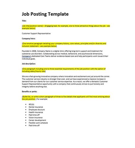 Job Posting Template Word