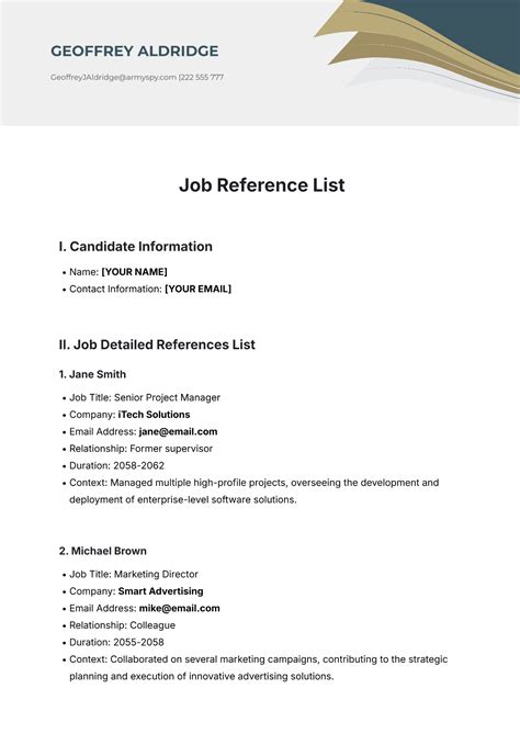 Job References Template
