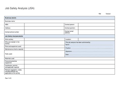 Job Safety Analysis Template Word