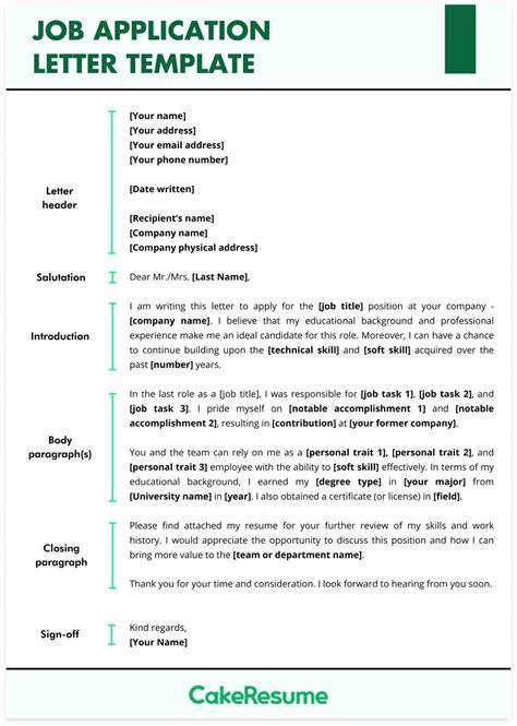 Job application letter sample structure