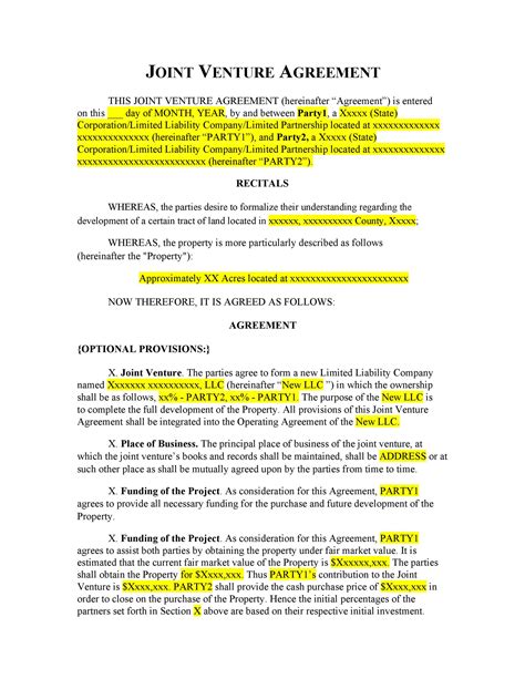 Joint venture agreement key clauses