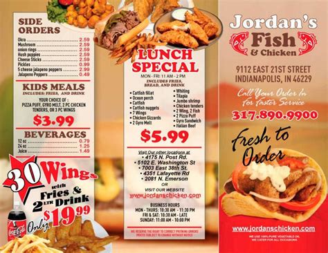 Jordan's Fish and Chicken Menu Options