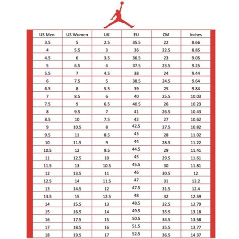 Jordan 1 Size Chart
