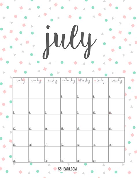 July Free Printable Calendar
