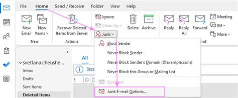 Junk Email Options in Outlook