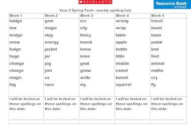 Spelling Test List