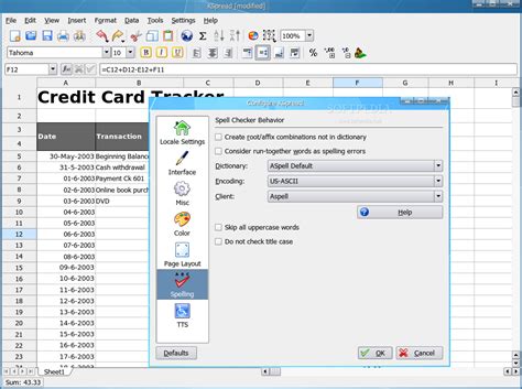 KSpread application interface