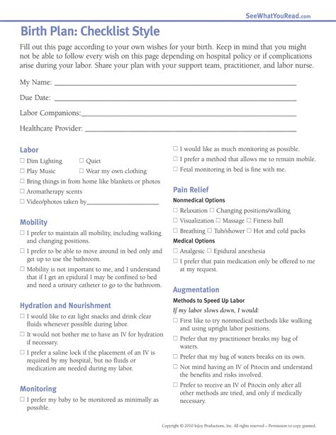 Kaiser Birth Plan Template