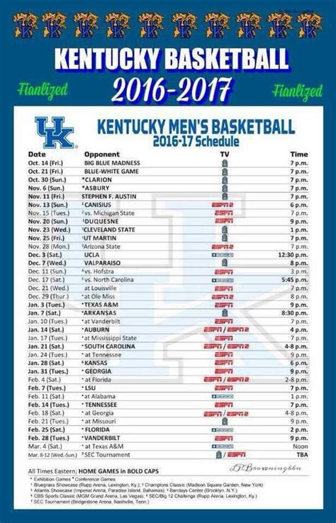 Kentucky Mens Basketball Schedule Printable