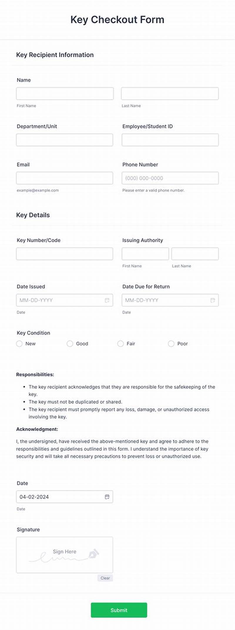 Key Checkout Form